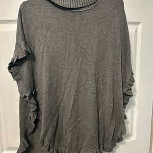 Joseph A Charcoal Ruffled Poncho Sweater